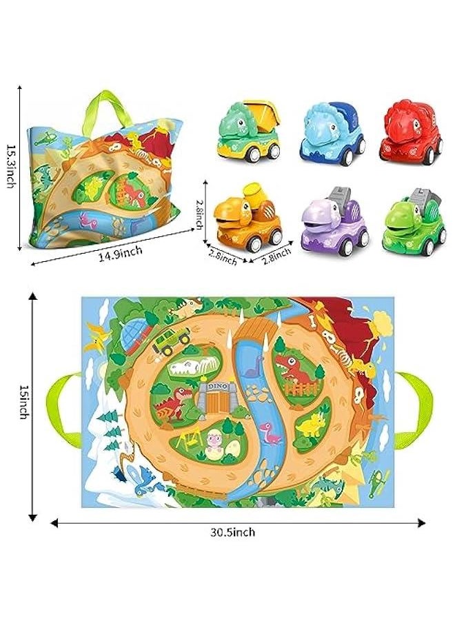 Dinosaur Toddler Toys for 1 2 3 Years Old Boys Girls, 6 Pack Construction Trucks for Toddlers 1-3 with Playmat/Storage Bag|Baby Toys 12-18 Months | 1 2 Year Old Boy Car Toys Birthday Gift