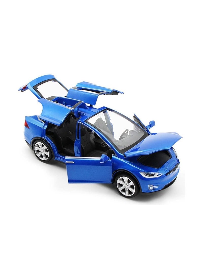 1:32 Blue Tesla Model X Diecast Toy Vehicle For Kids, Pull Back Alloy Car With Light And Music, Mini Kids Gift, Birthday Gift