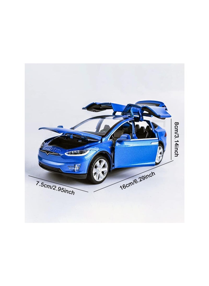 1:32 Blue Tesla Model X Diecast Toy Vehicle For Kids, Pull Back Alloy Car With Light And Music, Mini Kids Gift, Birthday Gift