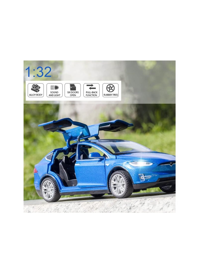 1:32 Blue Tesla Model X Diecast Toy Vehicle For Kids, Pull Back Alloy Car With Light And Music, Mini Kids Gift, Birthday Gift