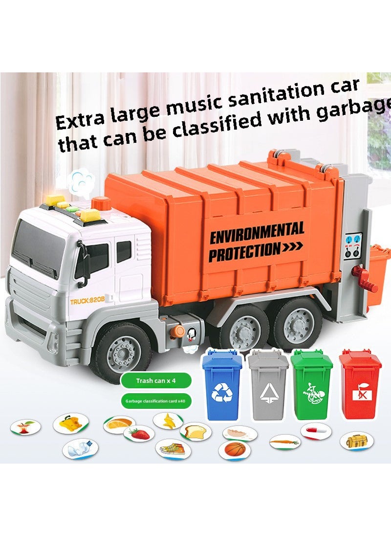 Oversized childrens garbage truck sanitation truck engineering truck truck Self Loading Dump Trash Can childrens toy boy 820B Oversized Garbage Sorting Vehicle-Orange