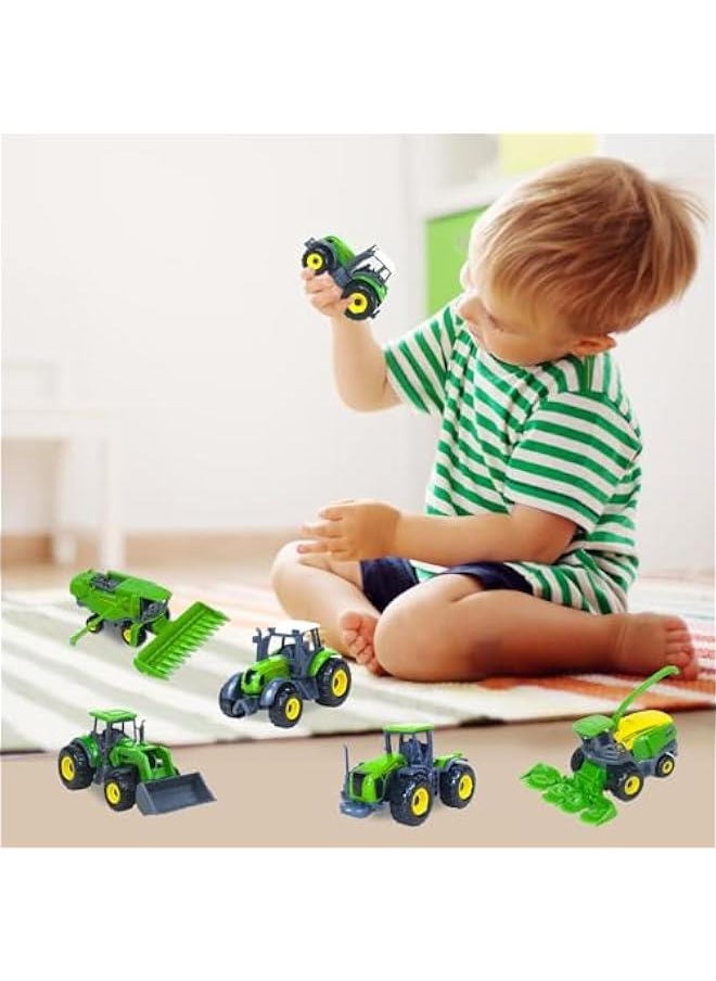 5 Pack Farm Tractor Toys, Die Cast Alloy Farm Trucks Tractor Toys for Kids 3-5 6 7 8 9 Farm Equipment Toys for 3 Years Old and Up Boys Toddlers Gifts - Includes Tractors, Combine Harvester