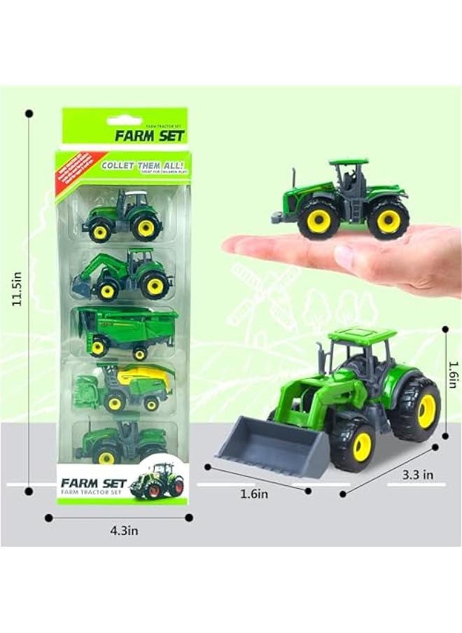 5 Pack Farm Tractor Toys, Die Cast Alloy Farm Trucks Tractor Toys for Kids 3-5 6 7 8 9 Farm Equipment Toys for 3 Years Old and Up Boys Toddlers Gifts - Includes Tractors, Combine Harvester