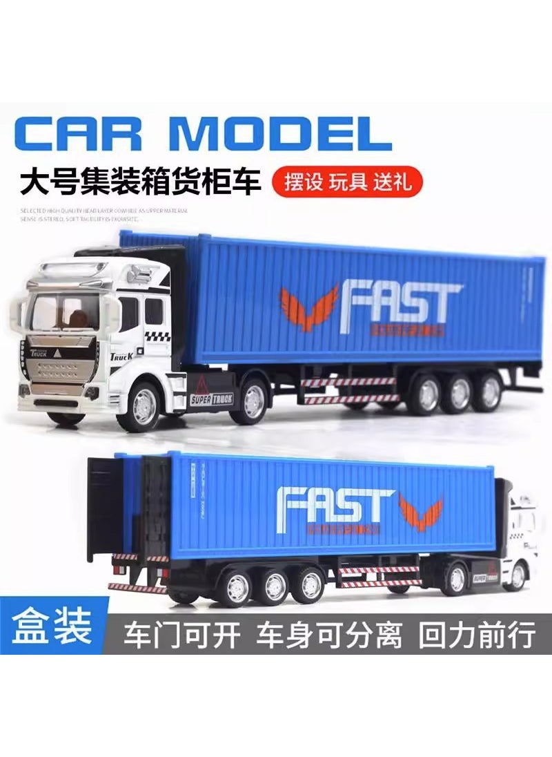 Alloy Double-Deck Carrier Semi Trailer Inertia Model ToyBlue Container Truck Blue Container Truck