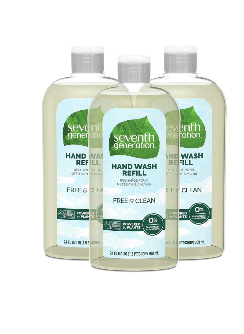 Seventh Generation Hand Soap Refill, Free & Clear Unscented, 24 oz, 3 pack (Packaging May Vary)