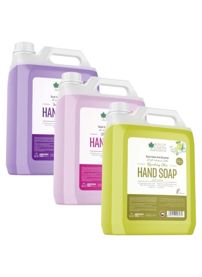 Hand Wash Refill, Refreshing Lavish Lavender & Blossom Blast & Citrus Pack of 3, 15 Litres