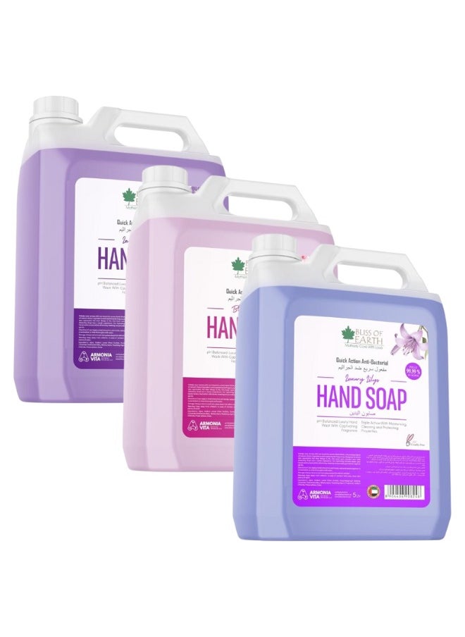 Hand Wash Refill, Refreshing Lavish Lavender & Blossom Blast & Luxury Lily Pack of 3, 15 Litres.