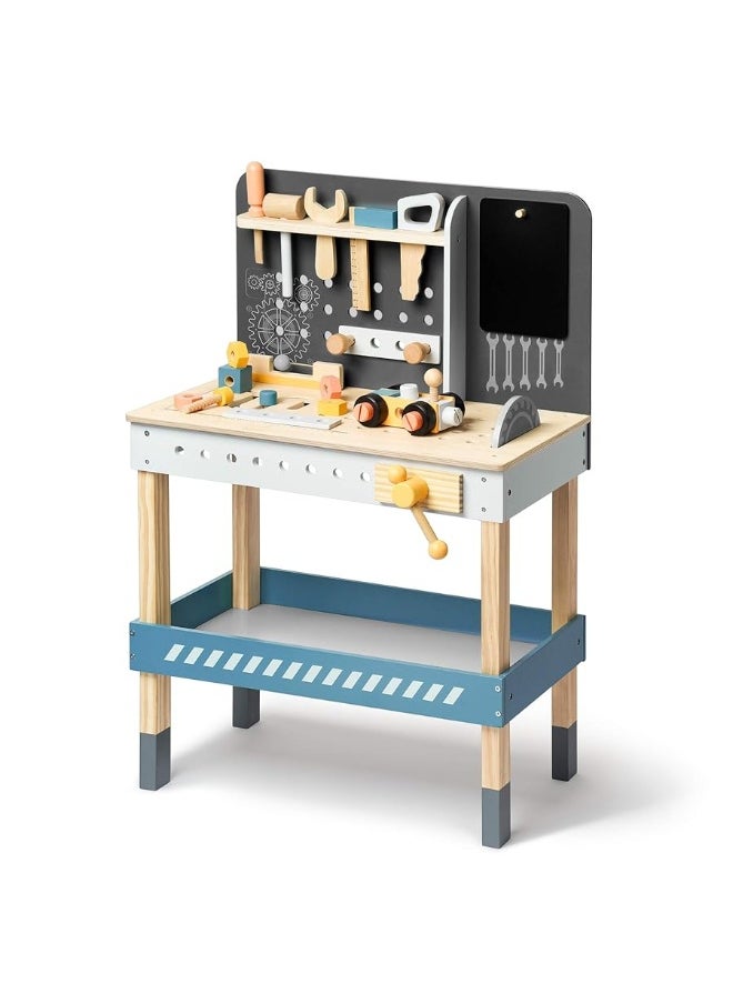 ROBOTIME Wooden Tool Bench for Kids Toy Play Workbench Workshop with Tools Set, Creative Wood Construction Tool Bench Toy for 3 4 5 Year Old Boys Girls