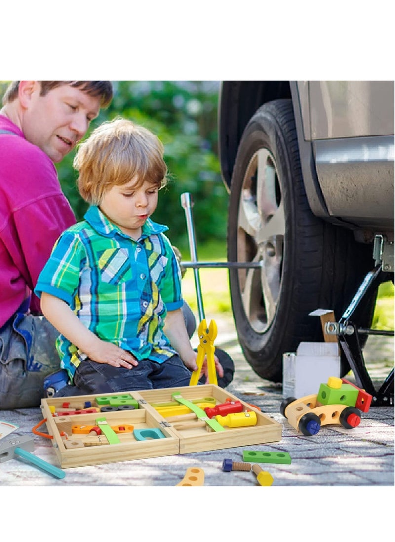 37 Pieces Kids Tool Set Pretend To Play Toddler Wooden Tool Toys With Toolbox Educational Dry Structure Toys For 2 3 4 5 6 Year Old Boys And Girls Birthday Gifts