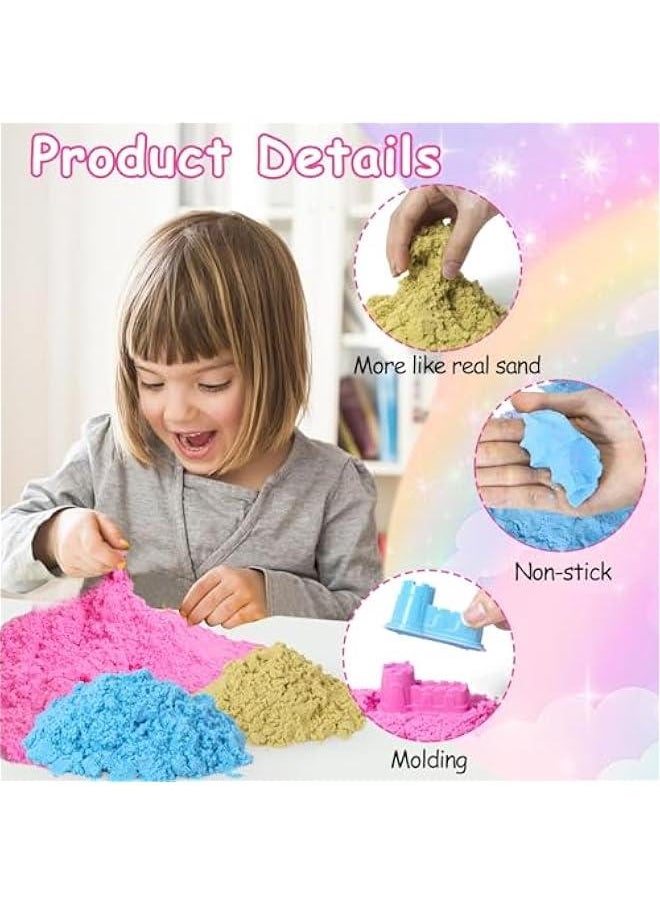 Unicorn Sensory Bin, 47Pcs Sandbox Play Sand Set Sensory Bins for Kids Toddlers Sensory Toys with Magic Sand, Unicorns, Castle Moulds, Mermaid, Tools, Sand Art Kit for Girls Ages 3 4 5 6 7 8 Gift