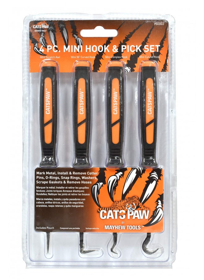 Mayhew Tools 60003 CatsPaw Mini Hook and Pick Set, Chrome-Vanadium, 4-Piece Set