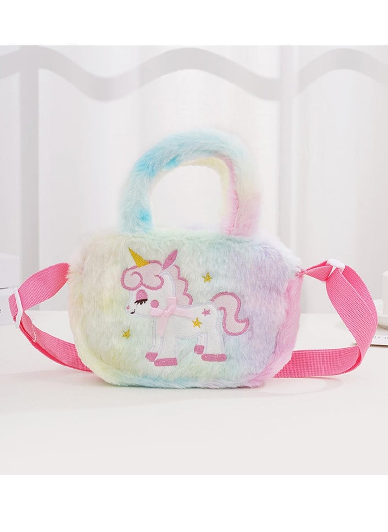 Unicorn Gifts for Girls, 8 PCS Unicorn Crossbody Bag Purse with Jewelry Set, Rainbow Plush Unicorn Princess Necklace Bracelet Rings Earrings Stickers Handbag Gifts Accessories Jewelry Party Favors