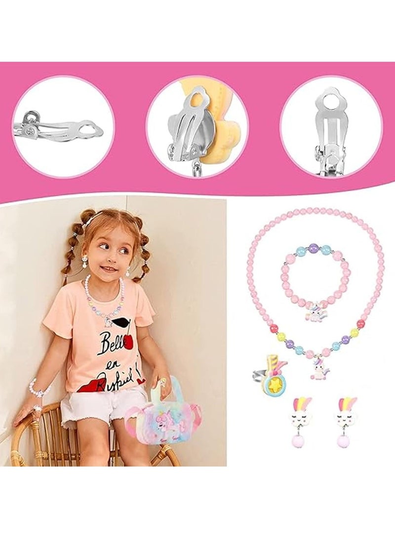 Unicorn Gifts for Girls, 8 PCS Unicorn Crossbody Bag Purse with Jewelry Set, Rainbow Plush Unicorn Princess Necklace Bracelet Rings Earrings Stickers Handbag Gifts Accessories Jewelry Party Favors