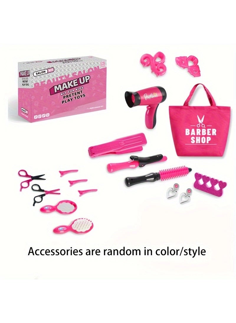 Cross-border girls play house hairdressing tools simulation hair dryer hair curler apron play Barber toys wholesale 58952 play house hair salon set*1 box (english color box)