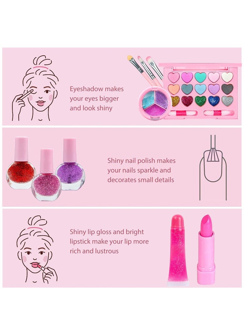 Kids Makeup Kit, Kids Non Toxic  Makeup Kit Toys for Girl, Real Washable Make Up Toys, Child Pretend Play Makeup Set with Cosmetic Bag for Age 3-12 Year Old Children Gift