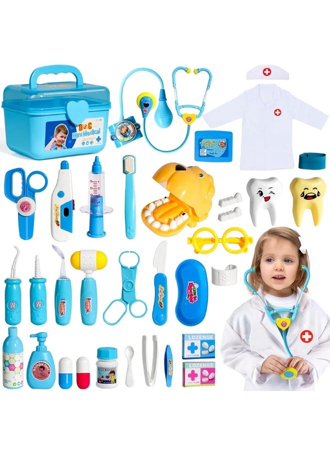 Kids Doctor Kit for Toddlers 3-5 Boys Girls,32 Pcs Toddler Dress Up Pretend Play Dentist Medical Kit Kids Doctor Playset with Stethoscope Costume Gifts Educactional Toys for 3 4 5 Year Old Boys