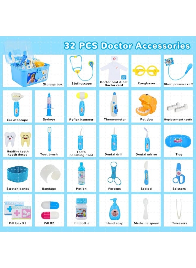 Kids Doctor Kit for Toddlers 3-5 Boys Girls,32 Pcs Toddler Dress Up Pretend Play Dentist Medical Kit Kids Doctor Playset with Stethoscope Costume Gifts Educactional Toys for 3 4 5 Year Old Boys