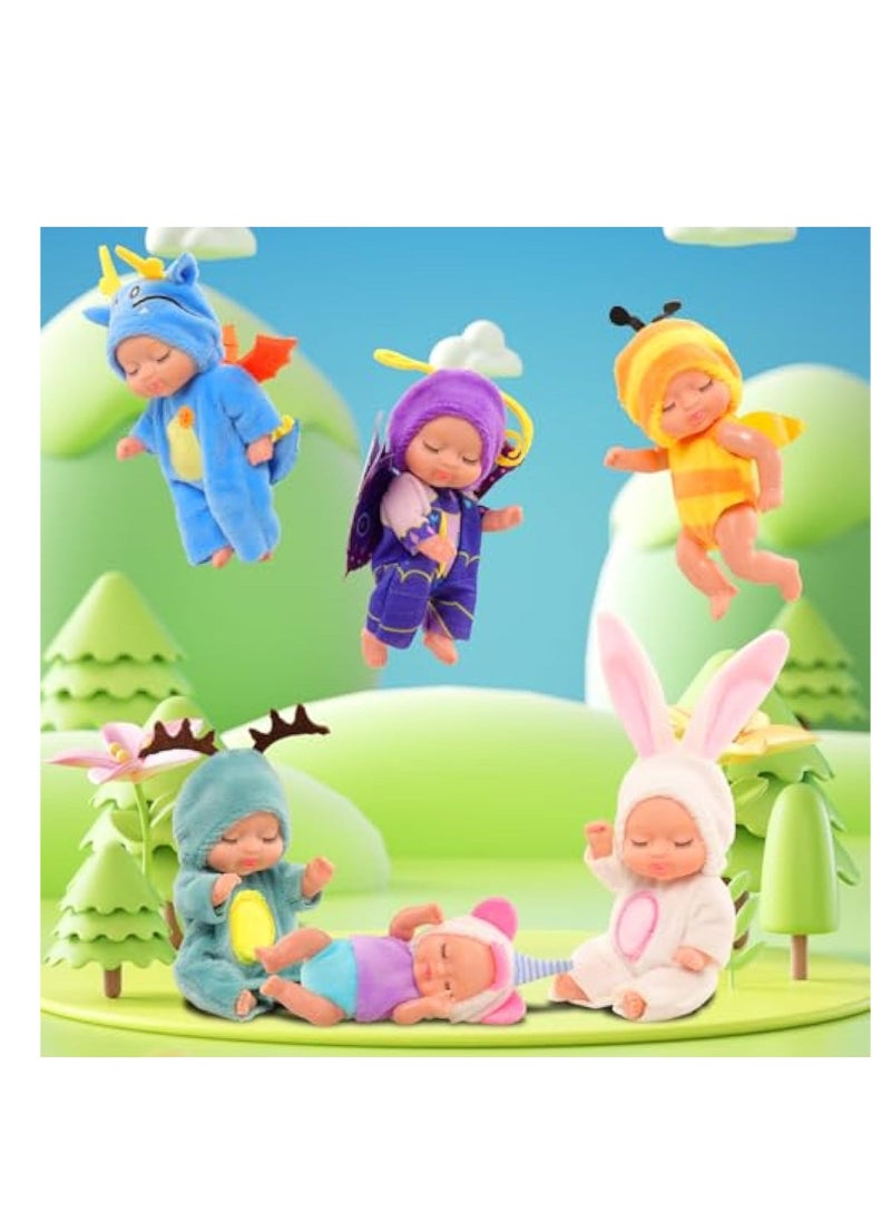 6 Pcs Mini Baby Dolls, Mini Doll Set, Tiny Reborn Baby Dolls, Baby Miniature Sleeping Dolls, Washable PVC Material, Realistic Movable Baby Doll, Doll Toys for Toddlers