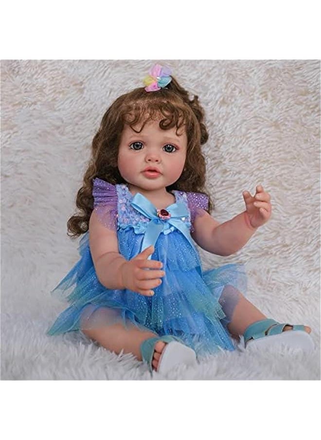 Lifelike Baby Dolls Girl 22 Inch Full Silicone Vinyl Body Reborn Baby Realistic Newborn Baby Dolls Toy for Collection & Kids Age 3+