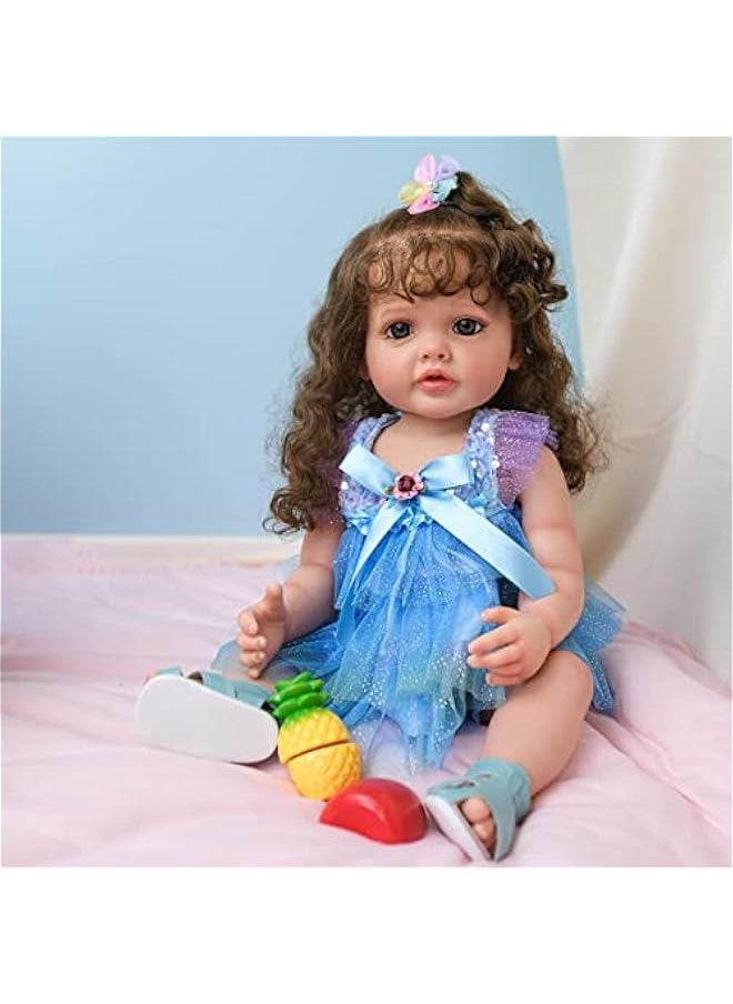 Lifelike Baby Dolls Girl 22 Inch Full Silicone Vinyl Body Reborn Baby Realistic Newborn Baby Dolls Toy for Collection & Kids Age 3+