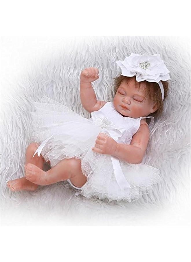 10 Inch 26cm Mini Full Body Reborn Doll Silicone Baby Girl Hard Vinyl Realistic Looking Baby Dolls Kids Xmas Gift (White Dress)