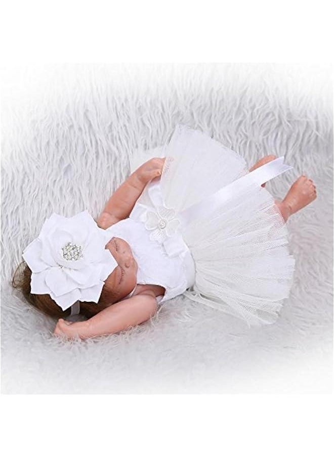 10 Inch 26cm Mini Full Body Reborn Doll Silicone Baby Girl Hard Vinyl Realistic Looking Baby Dolls Kids Xmas Gift (White Dress)