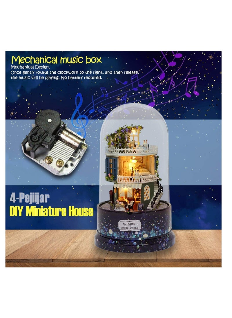 DIY Miniature Dollhouse Kit, with Furniture, Spin Rotate Music Box, LED Wooden Mini House Set, for Kids, Girls, Women Lovers, Best Gift Birthday, Valentine's,  Wedding Day