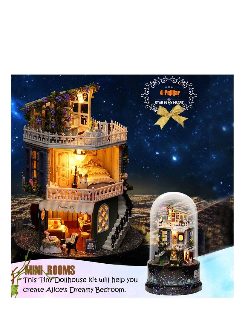 DIY Miniature Dollhouse Kit, with Furniture, Spin Rotate Music Box, LED Wooden Mini House Set, for Kids, Girls, Women Lovers, Best Gift Birthday, Valentine's,  Wedding Day