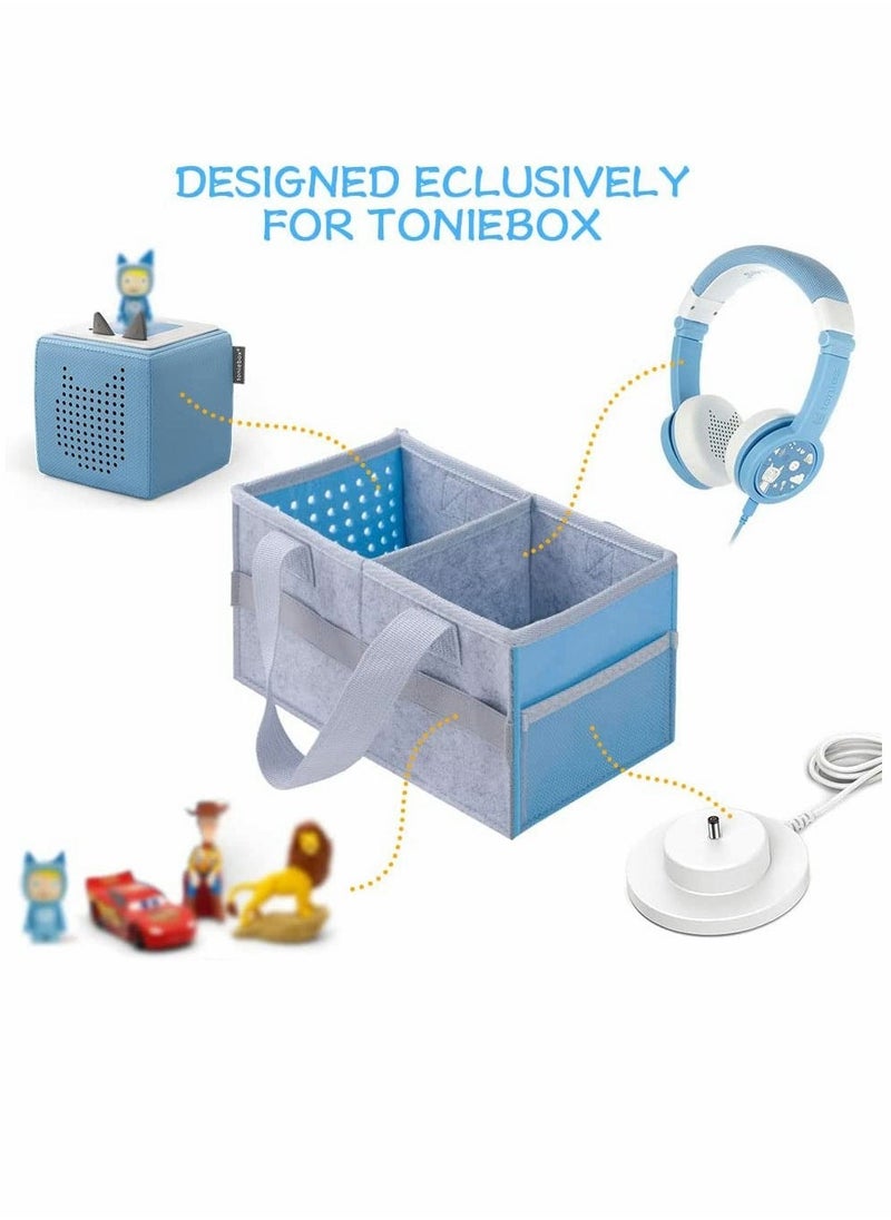 Bag for Toniebox Tasche Kids Starter Set Holds 30 40 Tonies Figures and Audio Carrying Bag with Handle for Toniebox for Toniesbox Accessories Travel Bag for Tonies Audio Characters(Blue grey)