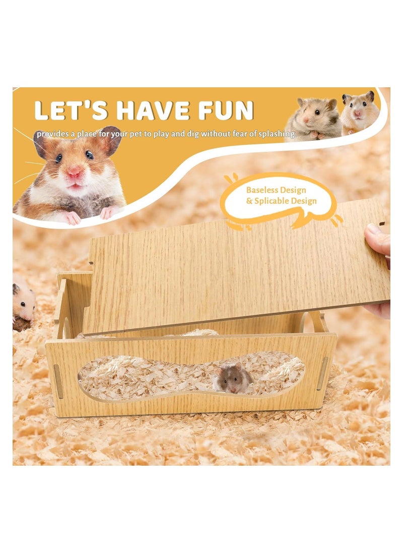 Hamster Hideout Wooden House Chamber Small Animals Pets Tunnel and Tubes Exploring Toys with Three Holes Secret Peep Shed Hamster Accessories for Real Hamsters and Guinea