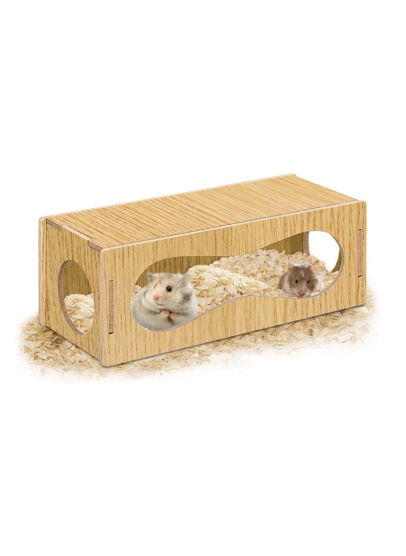 Hamster Hideout Wooden House Chamber Small Animals Pets Tunnel and Tubes Exploring Toys with Three Holes Secret Peep Shed Hamster Accessories for Real Hamsters and Guinea