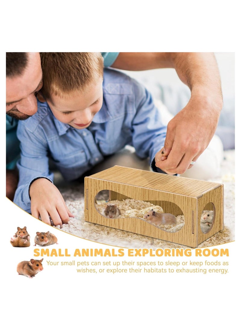 Hamster Hideout Wooden House Chamber Small Animals Pets Tunnel and Tubes Exploring Toys with Three Holes Secret Peep Shed Hamster Accessories for Real Hamsters and Guinea