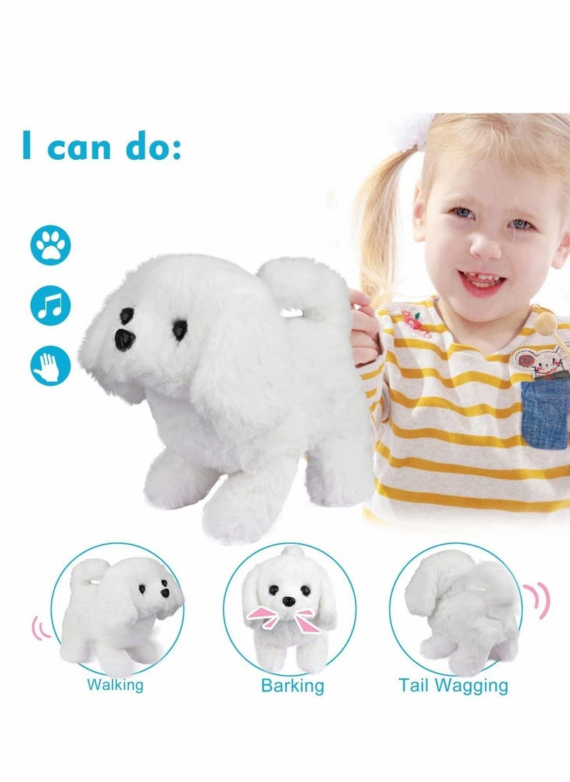 Plush Interactive Toy, Electronic Pet, Plush Golden Retriever Toy Puppy Electronic Interactive Pet Dog, Can Walking, Barking, Tail Wagging, Stretching, Companion Animal for Kids (Bichon)