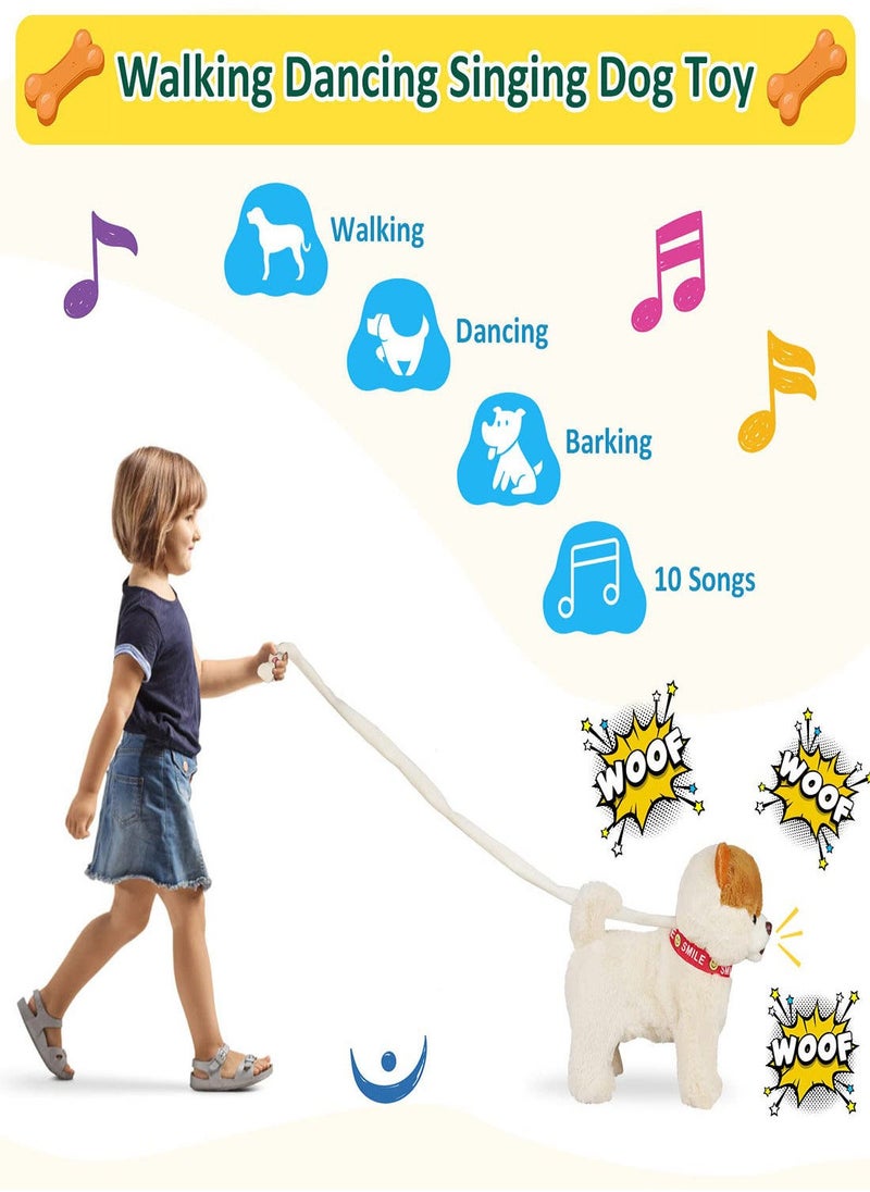 Walking Dog Toy, Musical Singing Dancing Plush Interactive Dog Walk Along Toy Puppy, with Leash Dog Robot Plush Stuffed Animal Shaking Toy for Boys Girls, Stuffed Electronic Pet for Kids