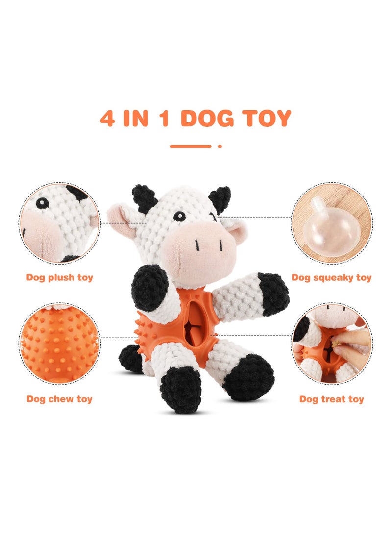 4-in-1 Plush Dog Toy for Teething - Interactive Stuffed Puppy Chew Toy with Treat Dispenser, Squeaky Features, Ideal for Small and Medium Dogs