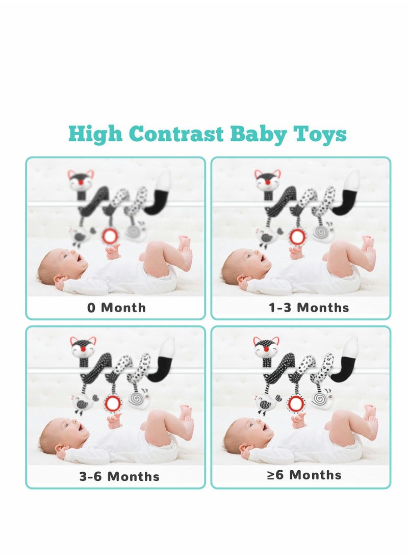 ELECDON Car Seat Toys, Spiral Stroller Toys, Black and White Fox Spiral Activity Plush Toys, Hanging Rattles Toys for Stroller, Newborn Toys Baby Toys Gift for 0 3 6 9 12 Months Girls Boys