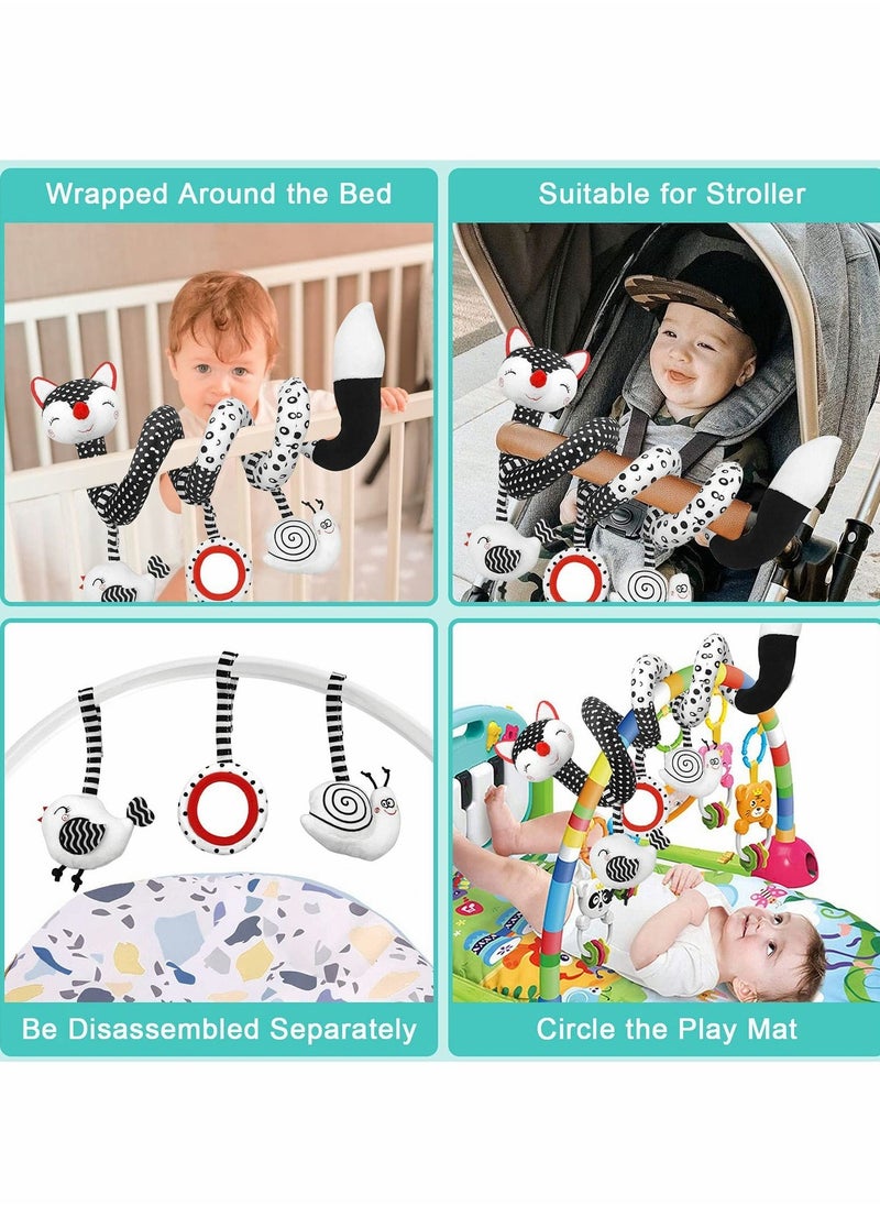 ELECDON Car Seat Toys, Spiral Stroller Toys, Black and White Fox Spiral Activity Plush Toys, Hanging Rattles Toys for Stroller, Newborn Toys Baby Toys Gift for 0 3 6 9 12 Months Girls Boys