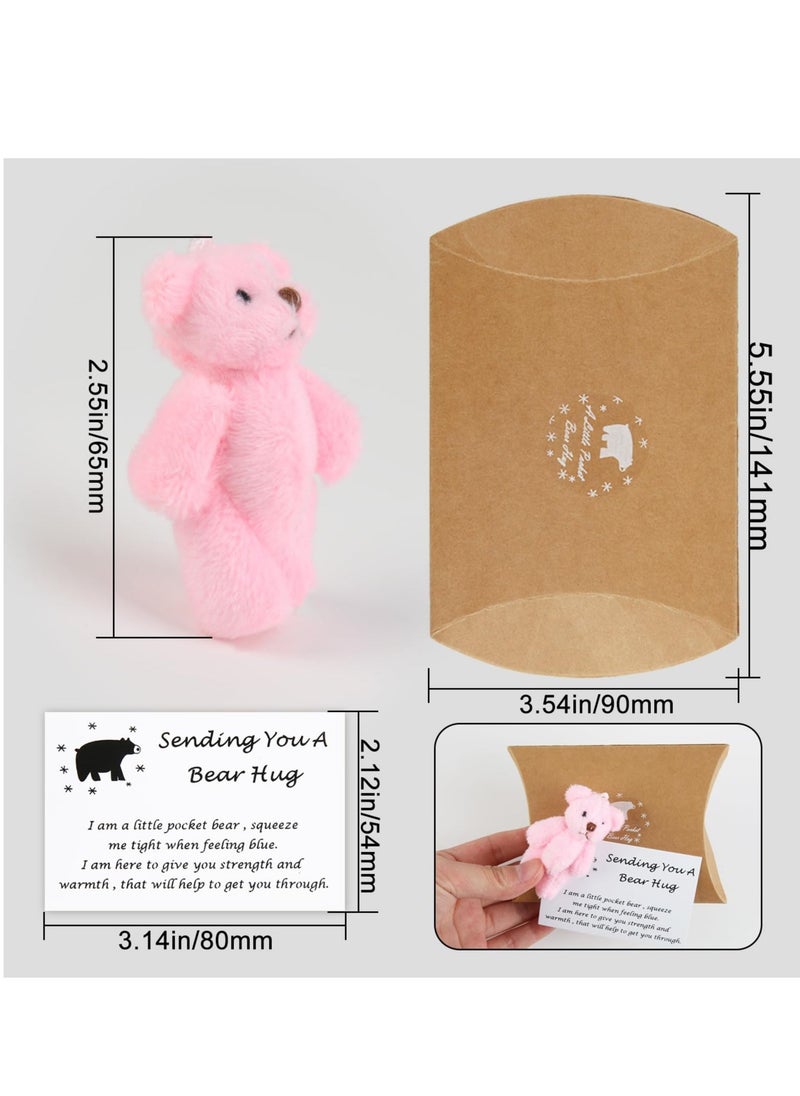 A little Pocket Bear Hug,  with Inspirational Bear Hug Cards, Cute Comfort Sentimental Gift, Fuzzy Mini Animal Pocket Hug Bear,  for Valentines, Graduation, Birthday, Wedding (Pink)