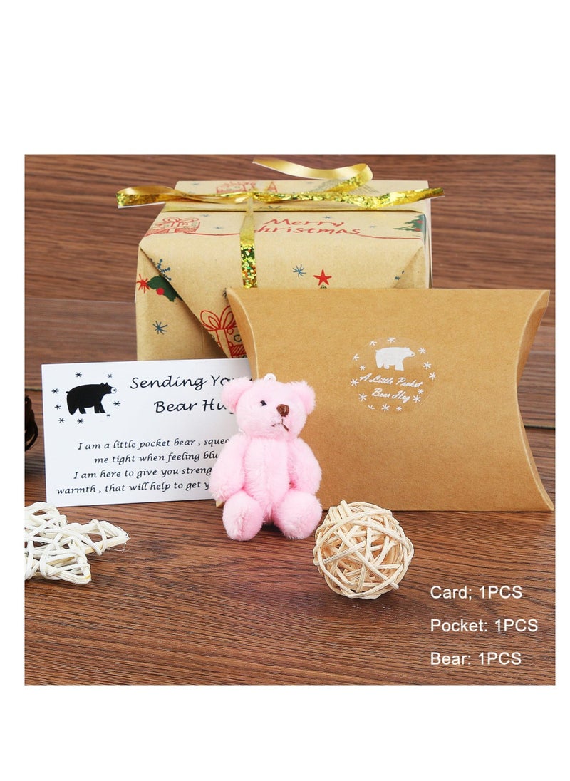 A little Pocket Bear Hug,  with Inspirational Bear Hug Cards, Cute Comfort Sentimental Gift, Fuzzy Mini Animal Pocket Hug Bear,  for Valentines, Graduation, Birthday, Wedding (Pink)