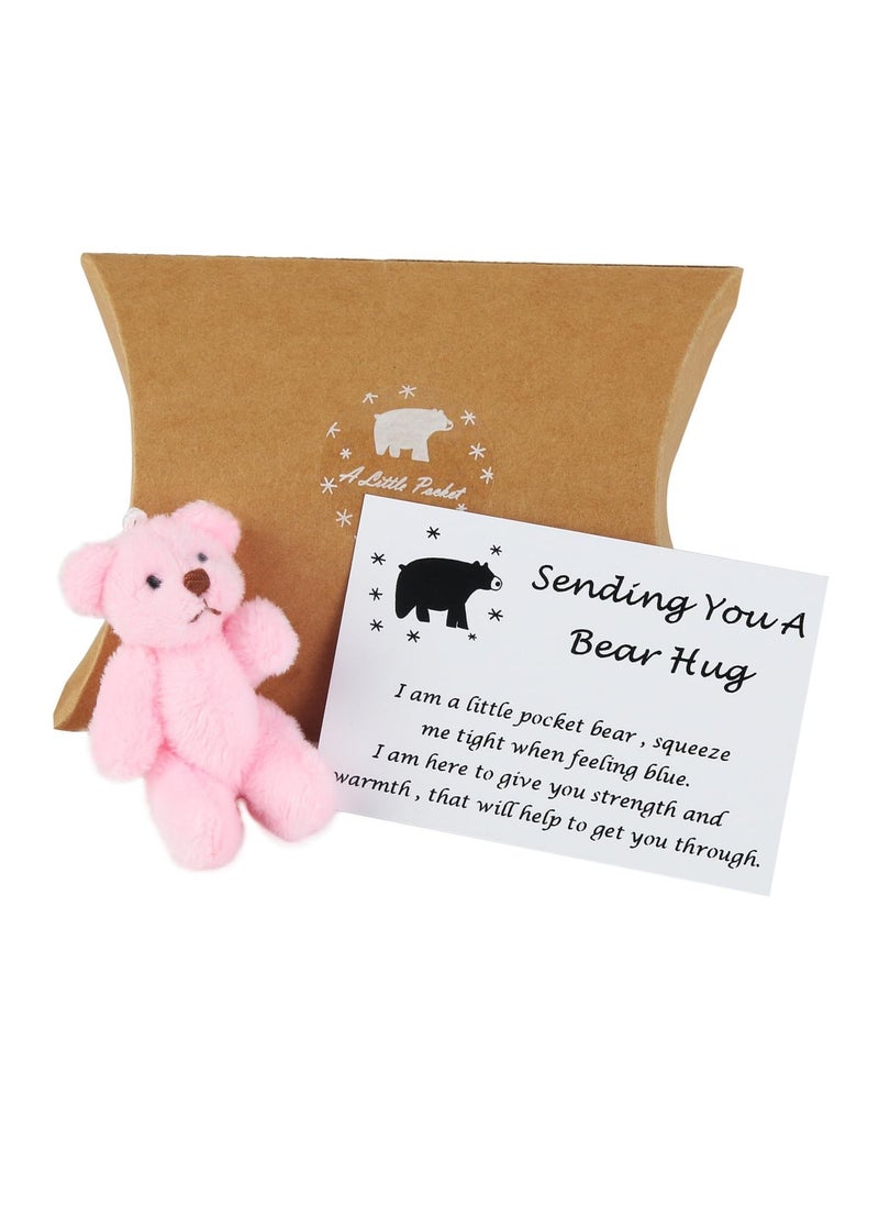 A little Pocket Bear Hug,  with Inspirational Bear Hug Cards, Cute Comfort Sentimental Gift, Fuzzy Mini Animal Pocket Hug Bear,  for Valentines, Graduation, Birthday, Wedding (Pink)