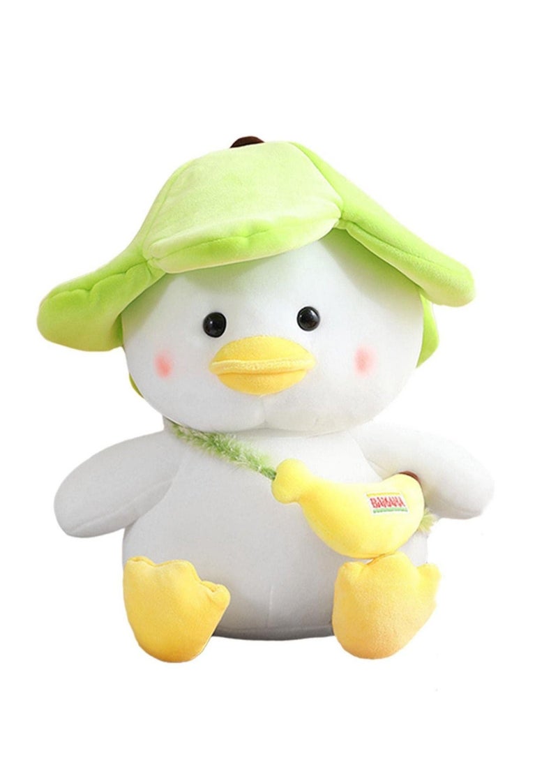 Green Banana Duck Hat Plush Toy, Banana Duck Stuffed Animal, Soft Fluffy Peel Banan Duckling Hugging Cushion Decor for Girls And Boys Hugging Pillow Gifts for Kids (25cm)