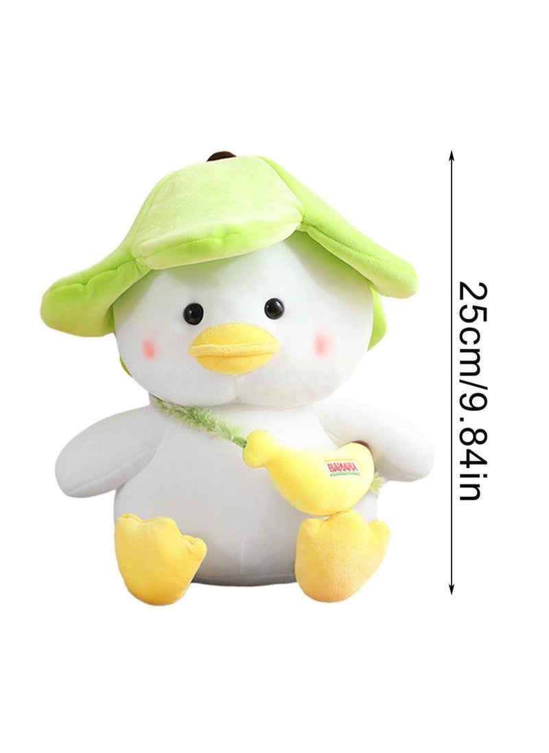 Green Banana Duck Hat Plush Toy, Banana Duck Stuffed Animal, Soft Fluffy Peel Banan Duckling Hugging Cushion Decor for Girls And Boys Hugging Pillow Gifts for Kids (25cm)