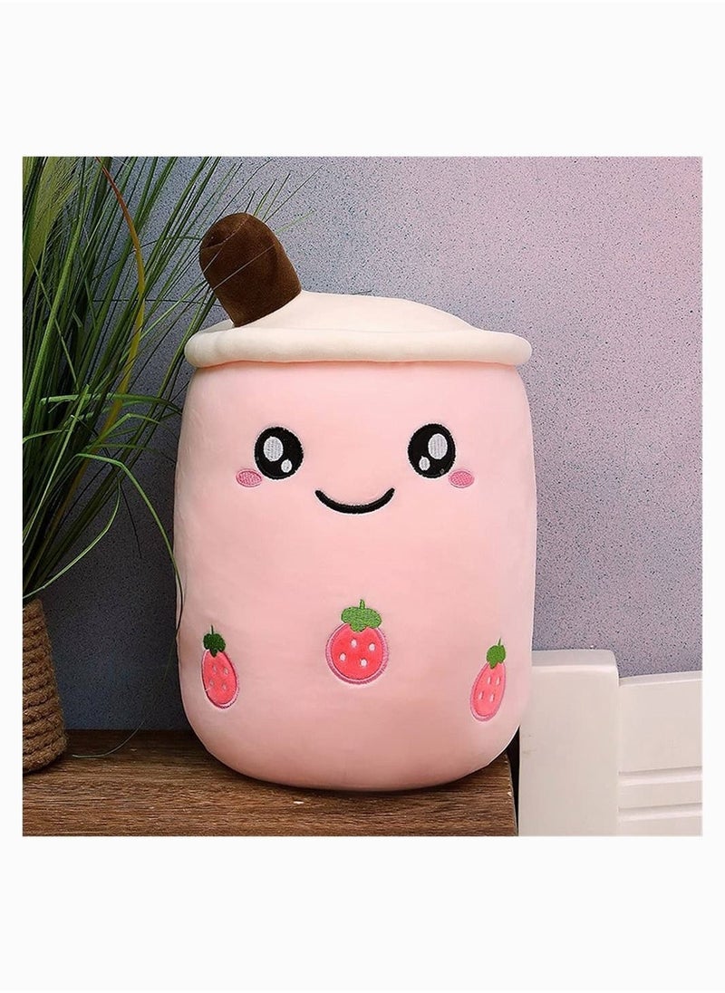 Milk Tea Cup Stuffed Boba Food Shaped Plush Toy for Kids Pink Strawberry 9.4In