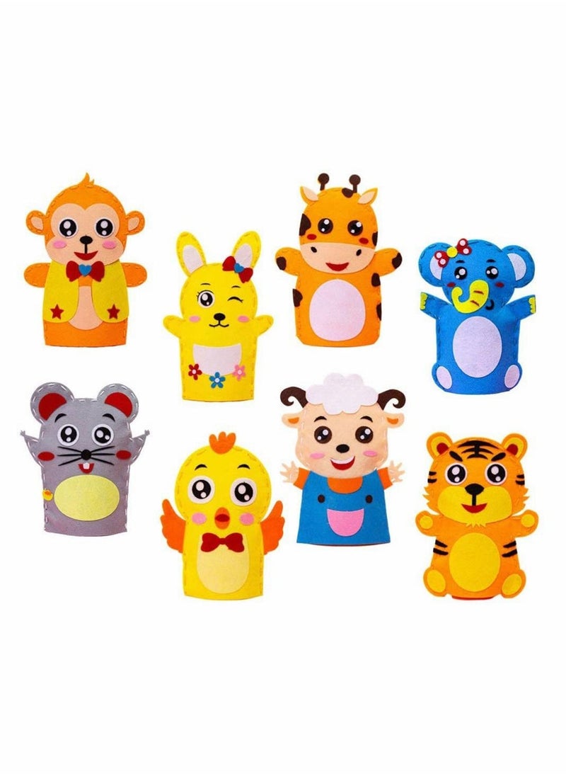 DIY Finger Puppets Dolls, 8 Pcs Hand Puppet Making Kit Felt Sock Puppet Making Set Animal Hand Puppet Craft Creative Play Party Supplies for Kids (Mixed)