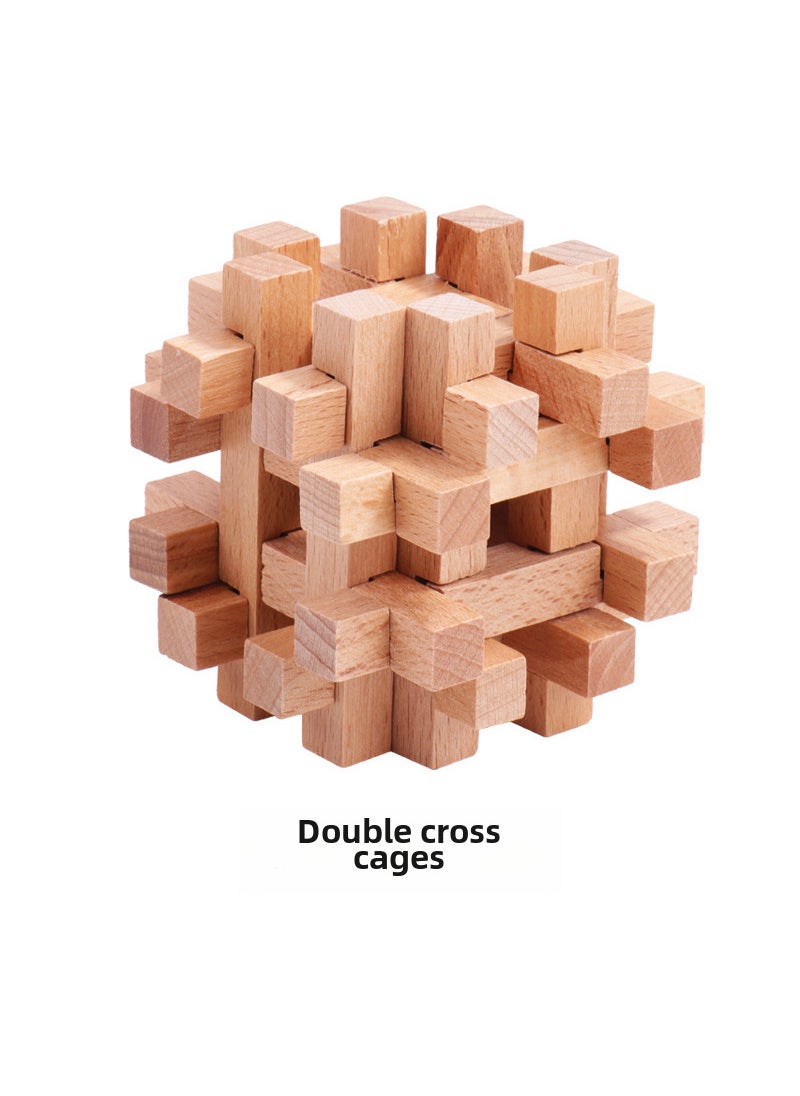 Classic Kids Puzzle Wooden Toy Brain Teaser LockDouble Cross cage Double Cross cage