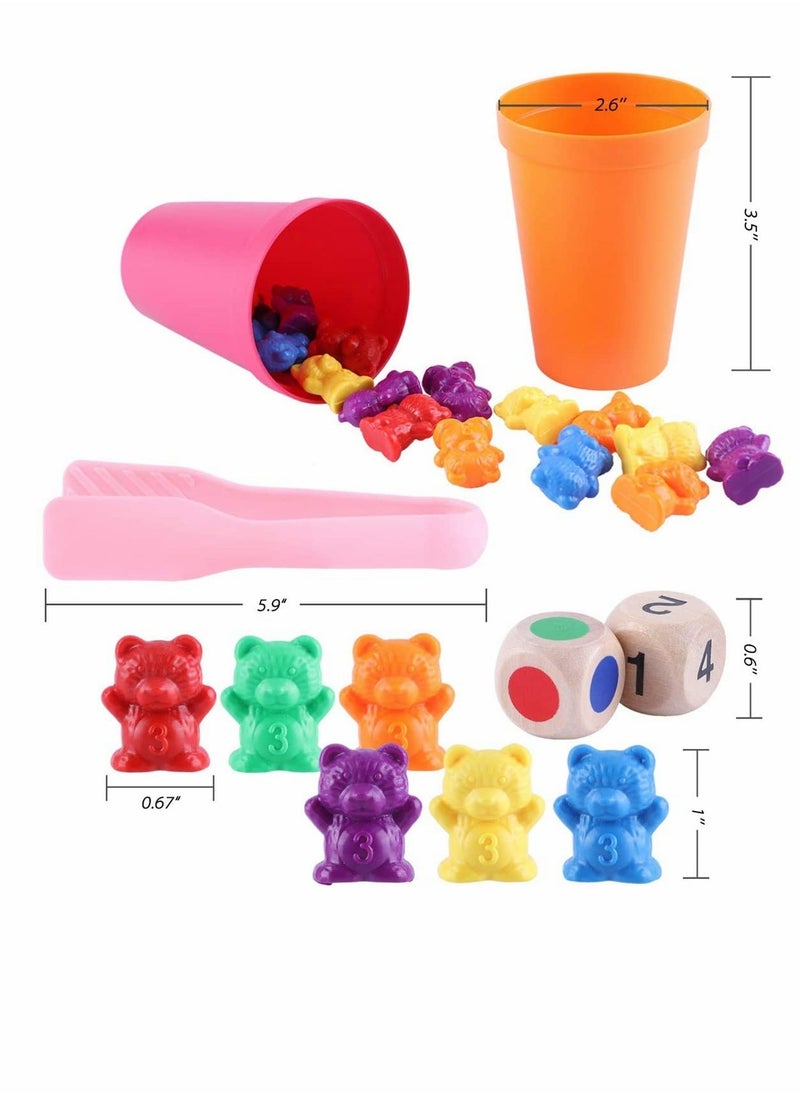 71pcs Rainbow Counting Bears Set with Storage Bag, Matching Sorting Cups, Bear Counters and Dice Math Toddler Games