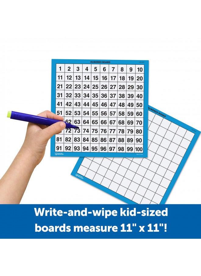 Learning Resources Laminated Hundred Boards, Dry-Erase Counting Aid, Set of 10, Ages 5+, Multicolor, Model:LER0375