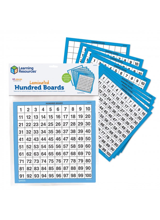 Learning Resources Laminated Hundred Boards, Dry-Erase Counting Aid, Set of 10, Ages 5+, Multicolor, Model:LER0375