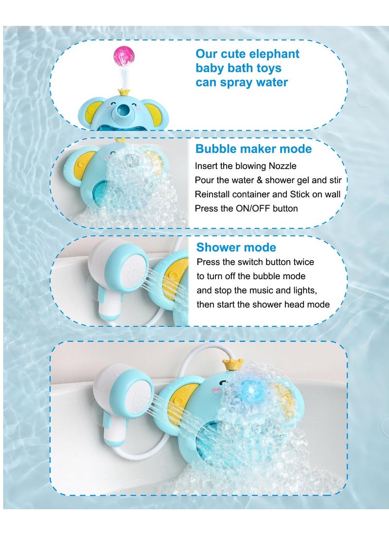 Baby Bath Toy with Shower Head, Elephant Water Spray Squirt Shower Faucet and Automatic Bubble with Music & Light, Bathtub Water Pump Summer Essentials for Toddlers and Kids Ages 1-3