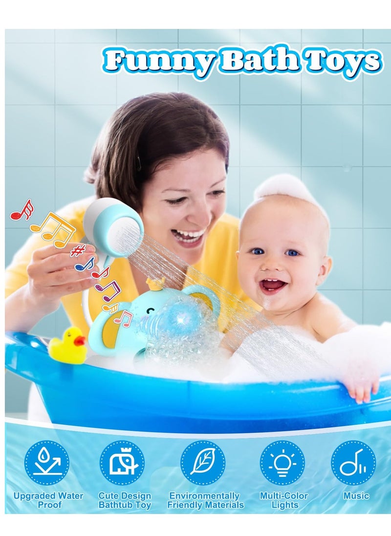 Baby Bath Toy with Shower Head, Elephant Water Spray Squirt Shower Faucet and Automatic Bubble with Music & Light, Bathtub Water Pump Summer Essentials for Toddlers and Kids Ages 1-3